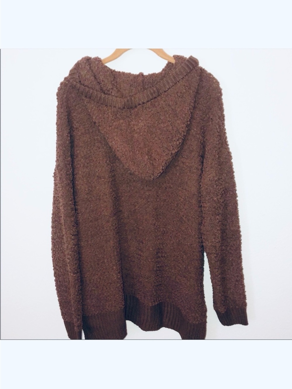 Zenana Outfitters Brown Hooded Popcorn Knit Sweater - Picture 3 of 6